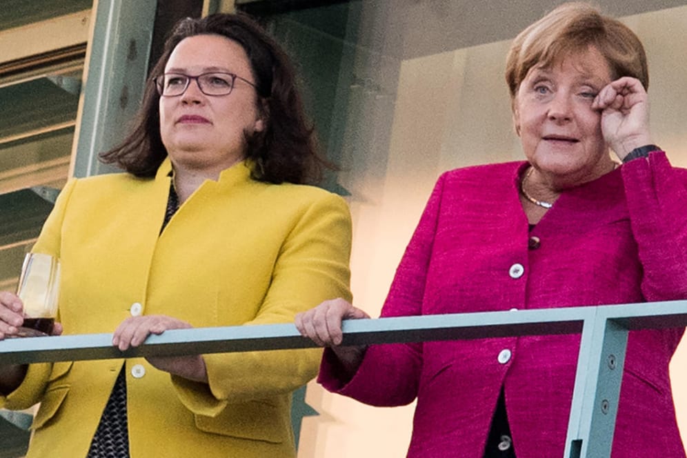 Andrea Nahles und Bundeskanzlerin Angela Merkel (CDU). Die SPD-Partei- und Fraktionschefin Nahles tritt zurück.