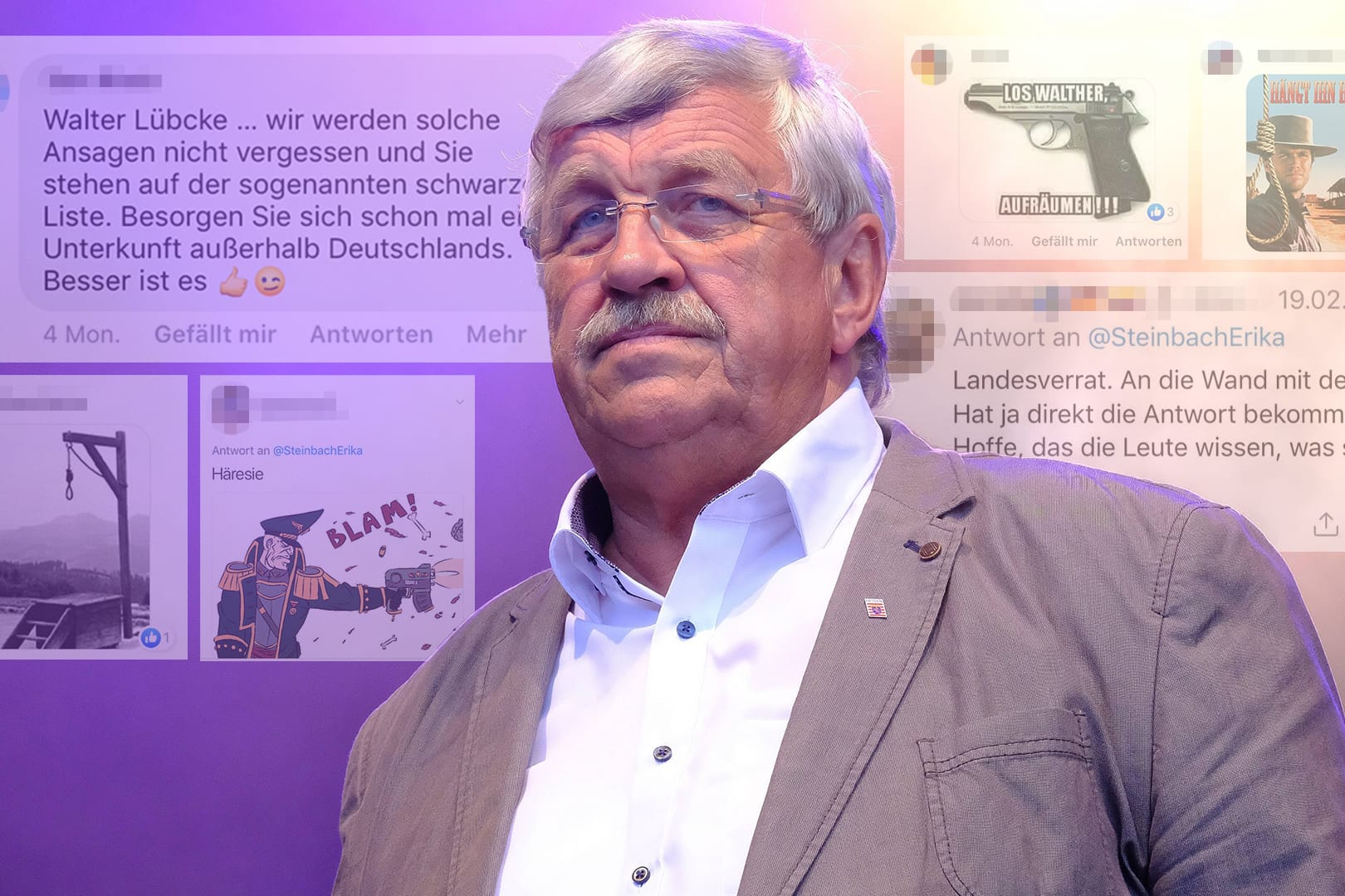 Walter Lübcke ist in der Nacht zum Sonntag getötet worden. Motiv und Täter sind unklar. Er war jedoch Morddrohungen ausgesetzt. Im Februar 2019 waren alte Berichte recyclet worden.