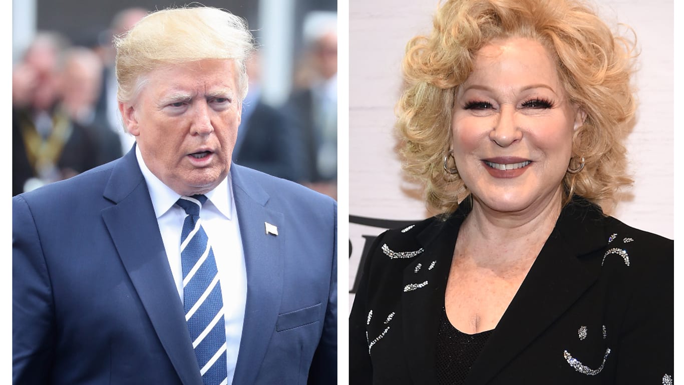 Donald Trump gegen Bette Midler: Auf Twitter teilt der Präsident ordentlich gegen Hollywood-Diva Bette Midler aus und bezeichnet sie als "kranke Betrügerin".