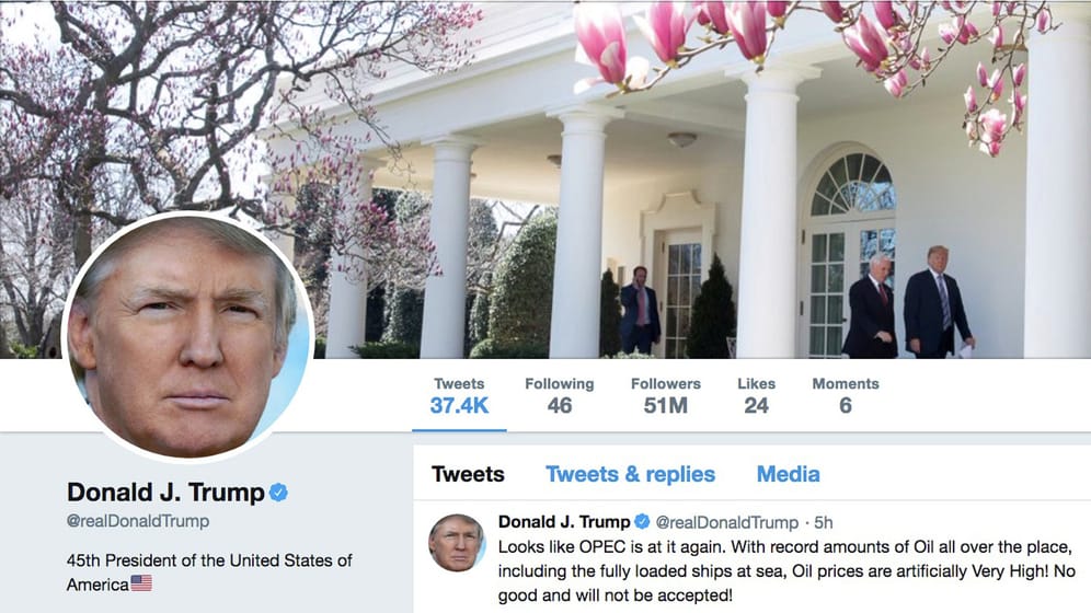 Twitter-Profil von Donald Trump: US-Präsident Donald Trump ist der wohl prominenteste Twitter-Nutzer.