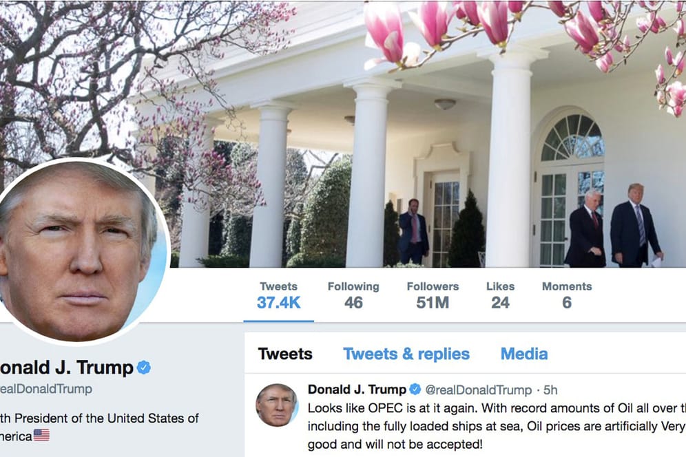 Twitter-Profil von Donald Trump: US-Präsident Donald Trump ist der wohl prominenteste Twitter-Nutzer.