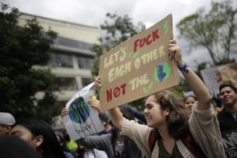 "Let's fuck each other, not the planet", steht auf dem Plakat einer Demonstrantin bei "Fridays for Future".