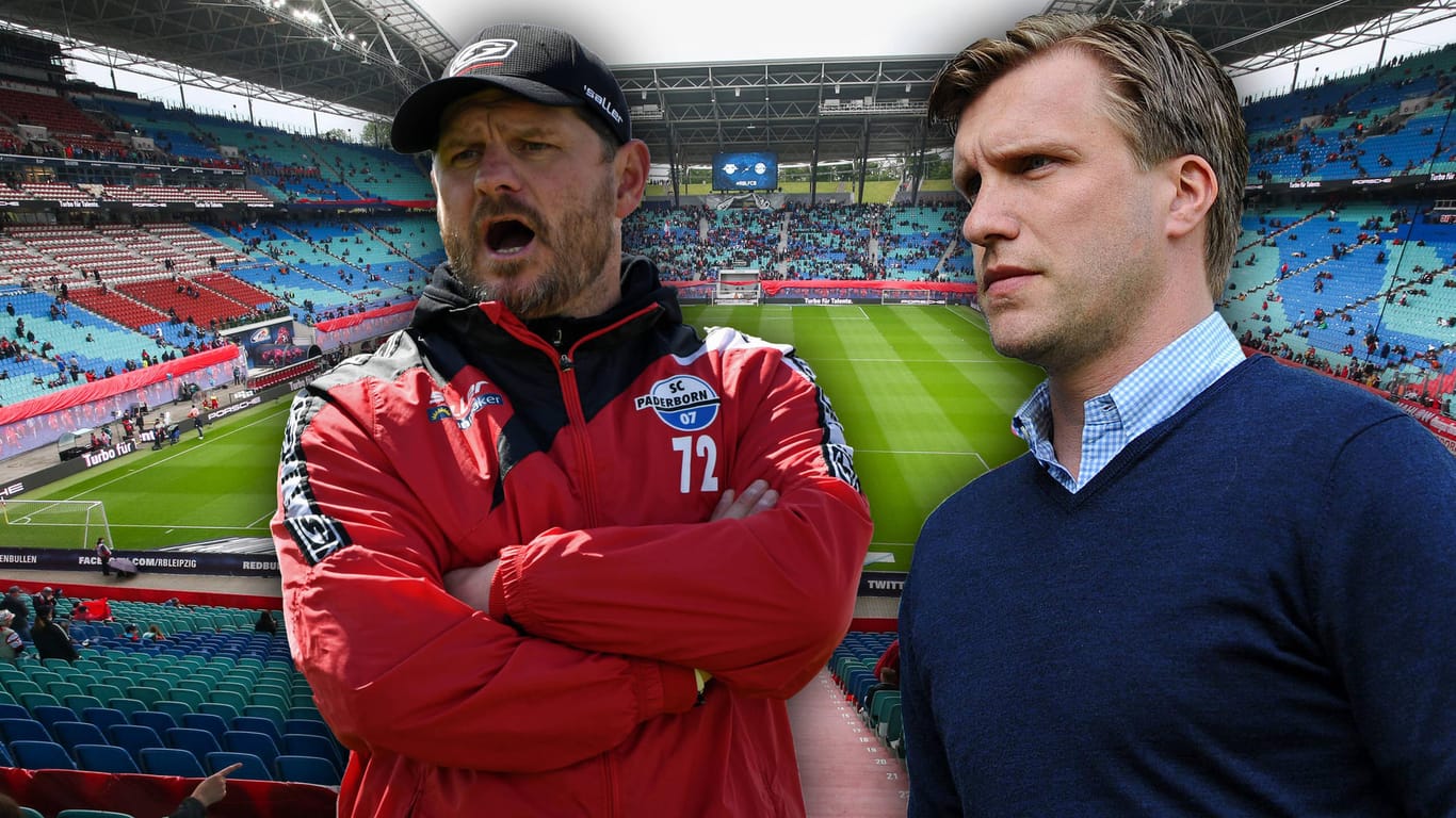 Künftig bei verschiedenen Vereinen und trotzdem eng verbunden: Paderborn-Trainer Steffen Baumgart (l.) und Leipzigs neuer Sportdirektor Markus Krösche.