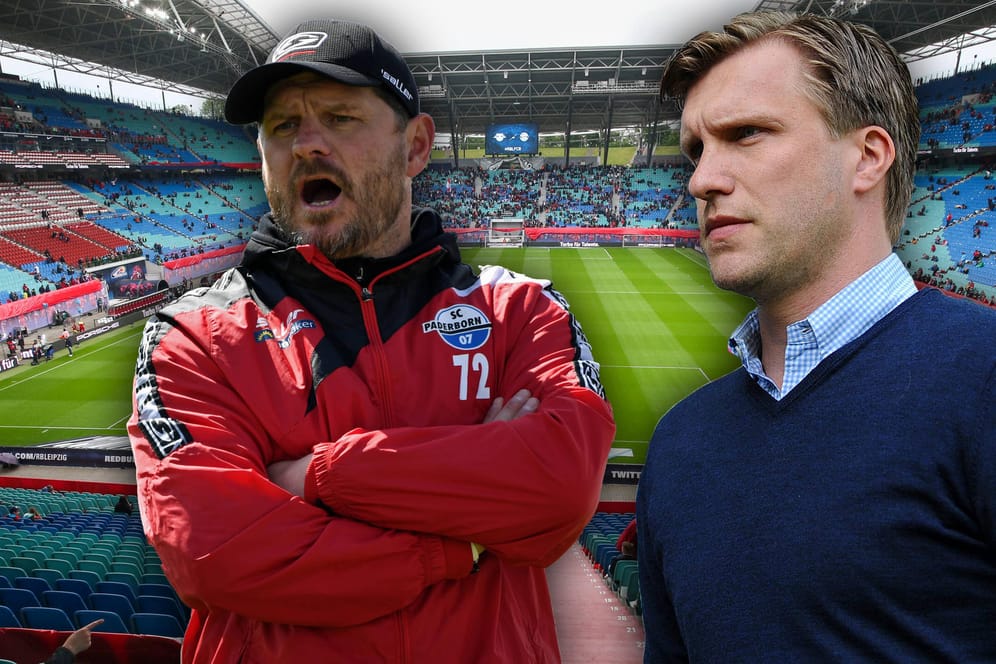 Künftig bei verschiedenen Vereinen und trotzdem eng verbunden: Paderborn-Trainer Steffen Baumgart (l.) und Leipzigs neuer Sportdirektor Markus Krösche.