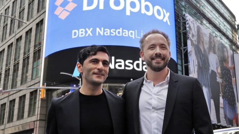 Die Dropbox-Gründer Arash Ferdowsi (l) und Drew Houston in New York.