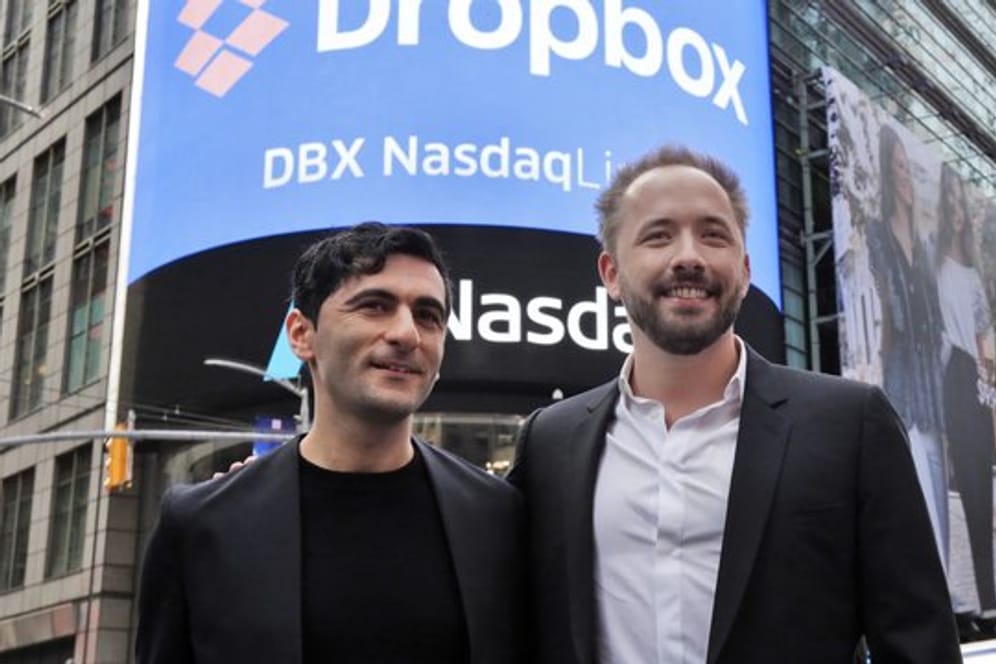 Die Dropbox-Gründer Arash Ferdowsi (l) und Drew Houston in New York.