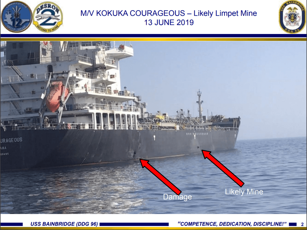 Angebliche Mine am Rumpf des Schiffs "Kokuka Courageous": Mit diesem Bild versucht das US-Militär zu belegen, dass am Tanker einer japanischen Firma eine Haftmine angebracht wurde.