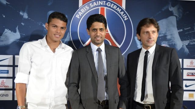Leonardo (r) war schon einmal in Diensten von PSG-Präsident Nasser Al-Khelaifi. Leonardo (r) war schon einmal in Diensten von PSG-Präsident Nasser Al-Khelaifi.