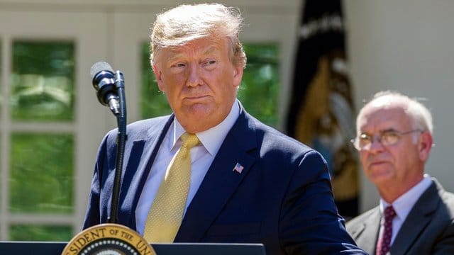 US-Präsident Donald Trump spricht im Rosengarten des Weißen Hauses.
