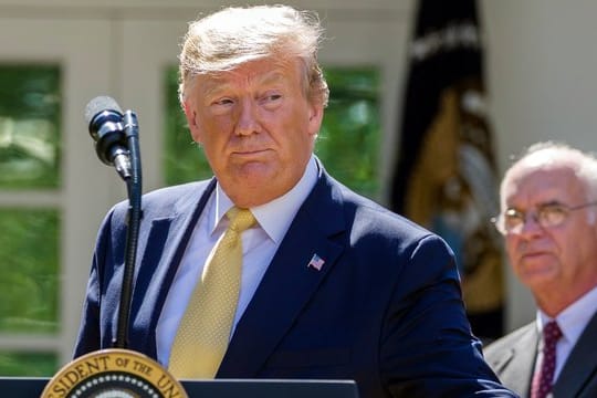 US-Präsident Donald Trump spricht im Rosengarten des Weißen Hauses.