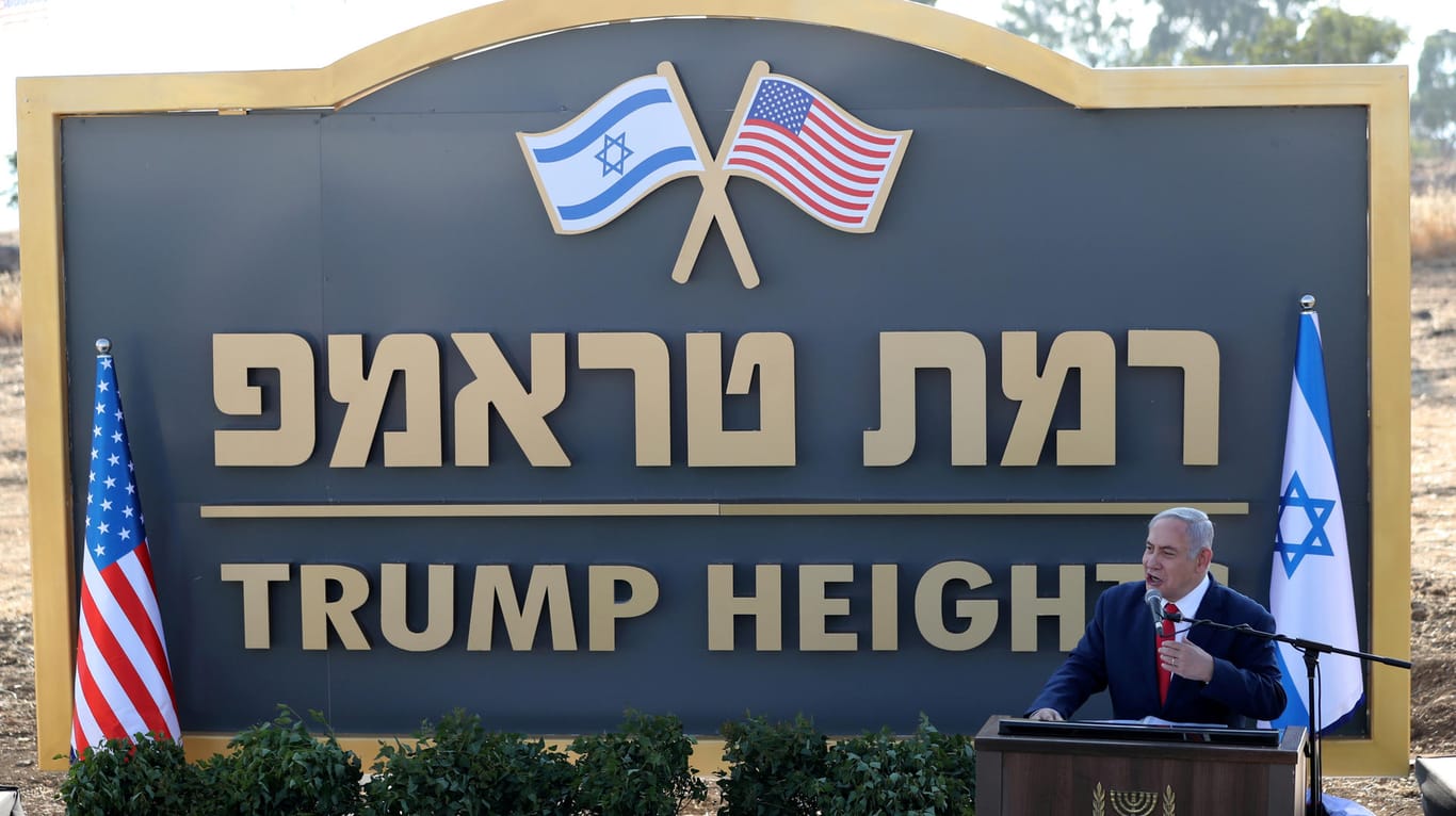 Die "Trump-Höhen": Israels Ministerpräsident Benjamin Netanjahu spricht bei der Zeremonie zur Namensgebung für eine neue Siedlung auf den annektierten Golanhöhen.