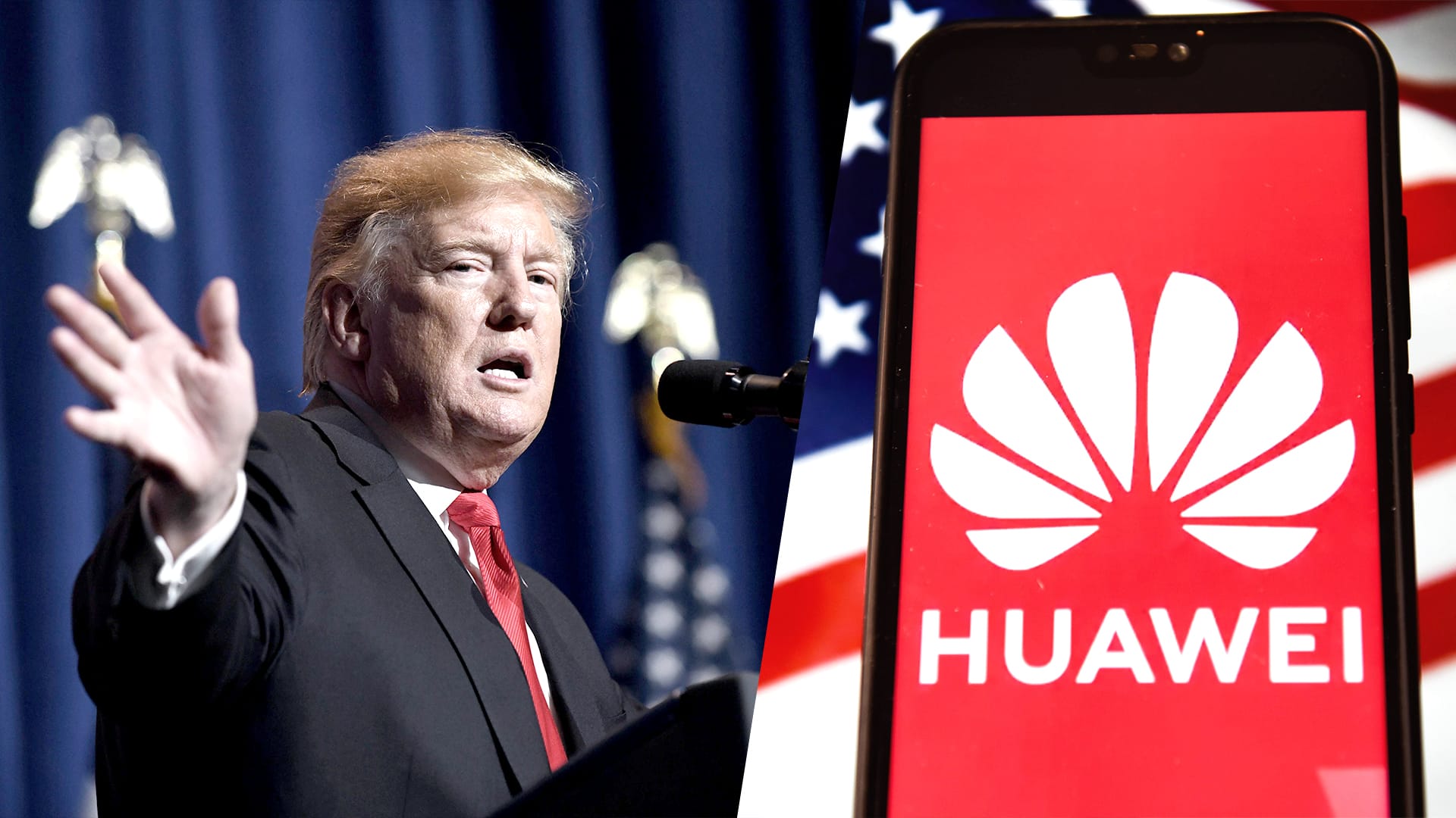 Die Bild-Collage zeigt US-Präsident Donald Trump und ein Huawei-Smartphone: Der Handelskonflikt zwischen USA und China zieht die ganze Smartphone-Branche in Mitleidenschaft.