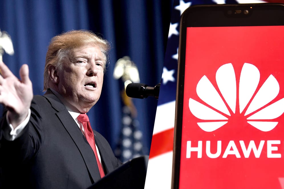 Die Bild-Collage zeigt US-Präsident Donald Trump und ein Huawei-Smartphone: Der Handelskonflikt zwischen USA und China zieht die ganze Smartphone-Branche in Mitleidenschaft.