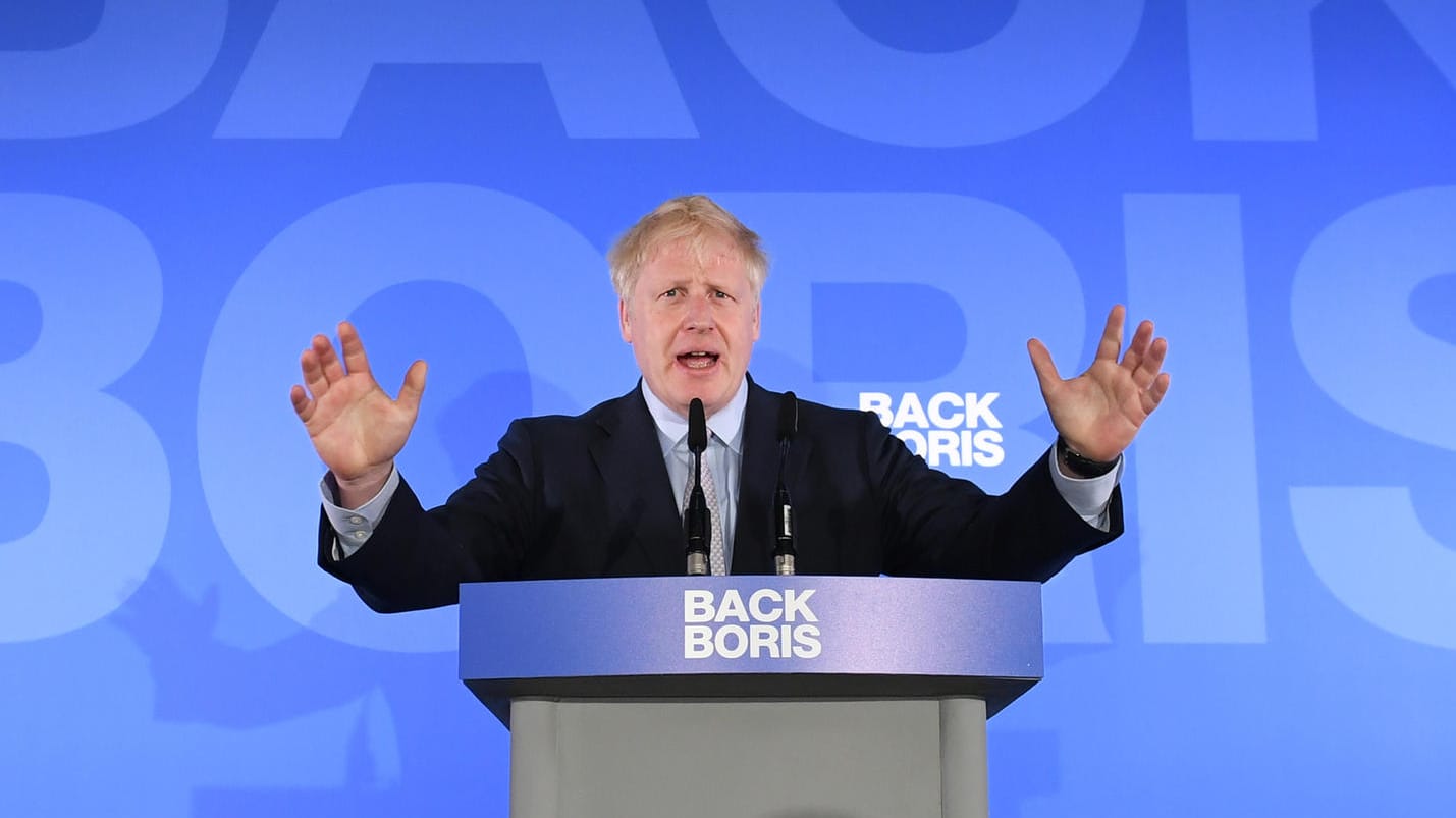 London: Boris Johnson, ehemaliger Außenminister von Großbritannien, spricht während des Starts seiner Kampagne für das Amt des Tory-Parteichefs.