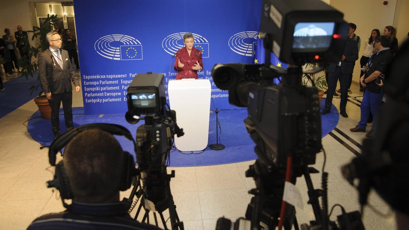 Pressekonferenz von Margrethe Vestager in Brüssel.