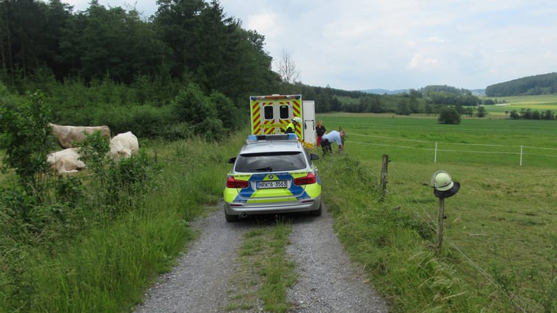 Polizei und Krankenwagen nach dem Unfall: Zwei Reiterinnen wurden von ihren Pferden abgeworfen. Polizei und Krankenwagen nach dem Unfall: Zwei Reiterinnen wurden von ihren Pferden abgeworfen.