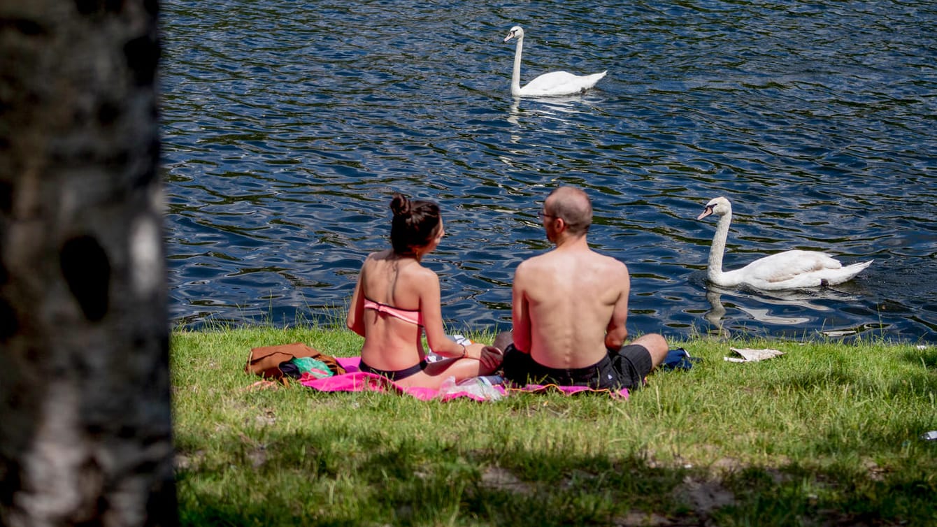 Ein Paar beim Sonnenbad in Berlin: In der nächsten Woche ist in ganz Deutschland mit Hitze zu rechnen.