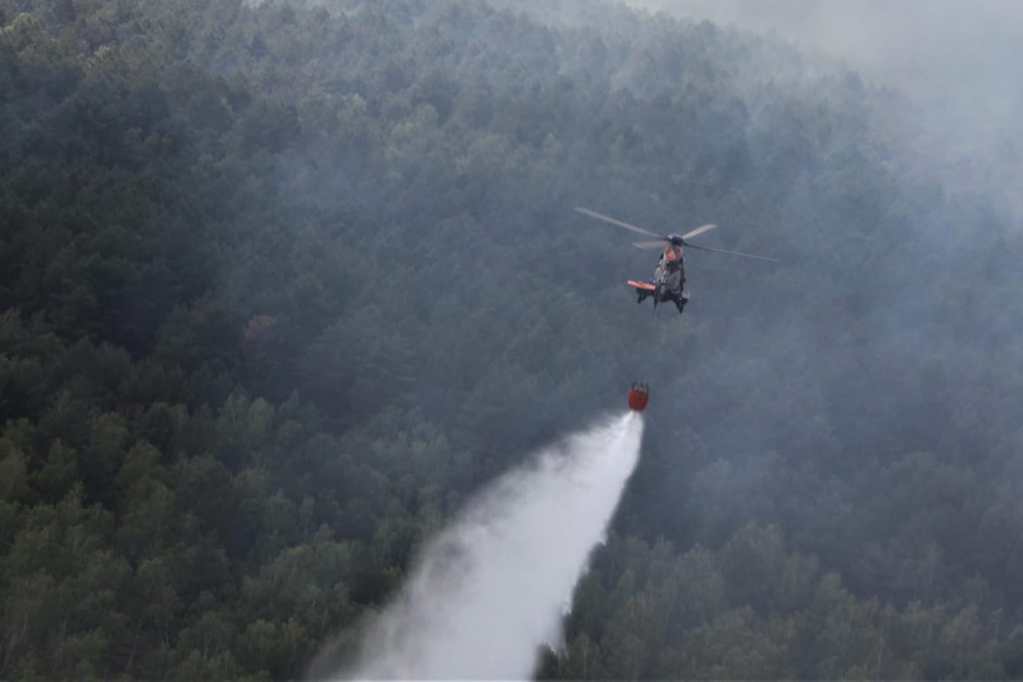 "Super Puma" über der Lieberoser Heide: Am Dienstag soll ein zweiter Löschhubschrauber des Typs eintreffen.