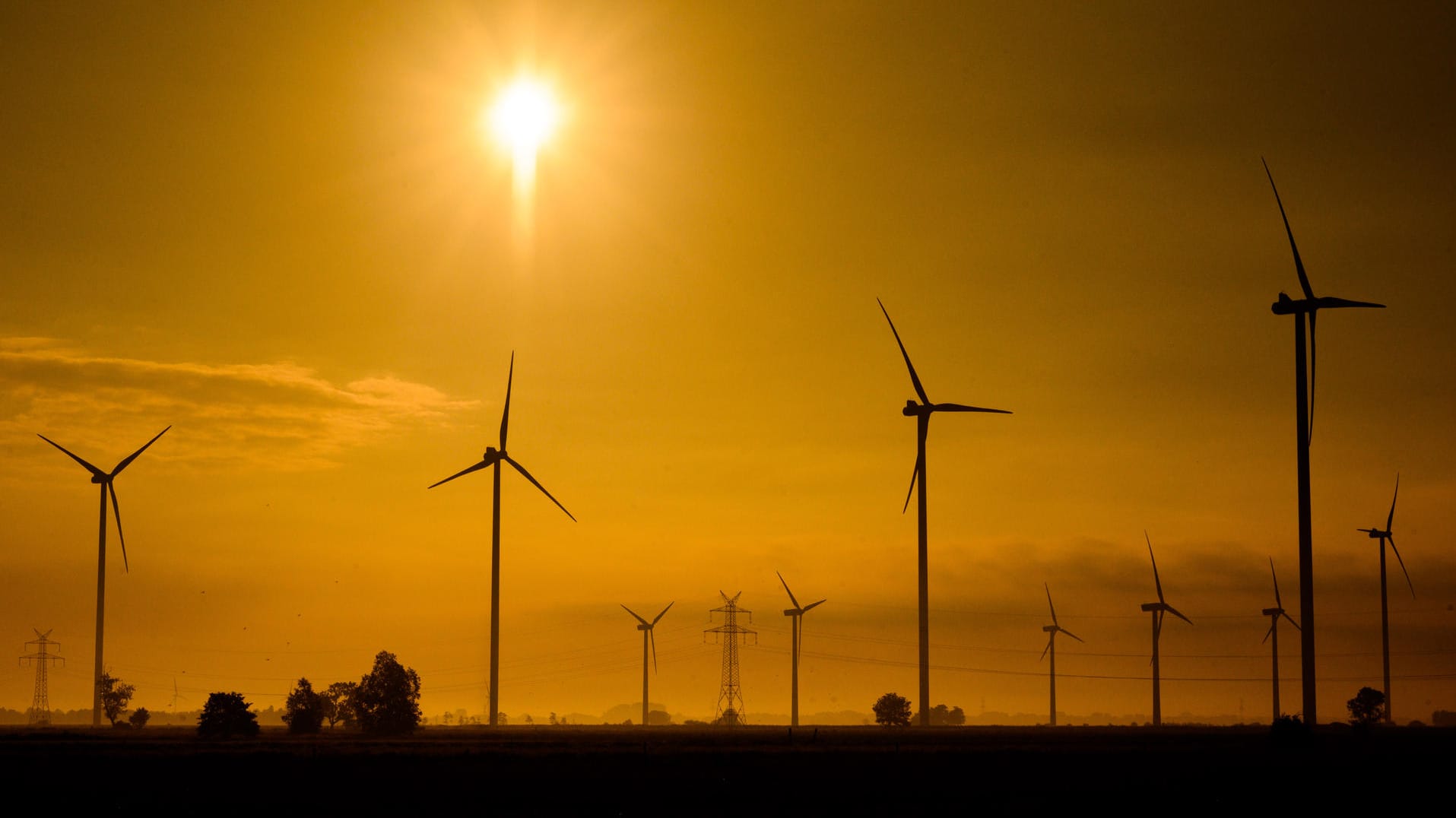 Windräder auf einem Feld bei Brake in Niedersachsen: In Deutschland werden Ende Juni 2019 regional mehr als 40 Grad erwartet.