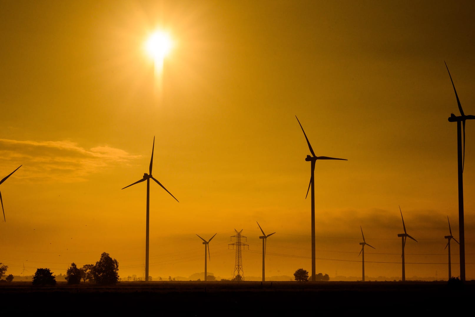 Windräder auf einem Feld bei Brake in Niedersachsen: In Deutschland werden Ende Juni 2019 regional mehr als 40 Grad erwartet.