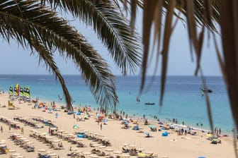 Blick auf Sonnenschirme und Liegen am Strand: Ein Pauschaltourist streitet mit TUI um 7.000 Euro.