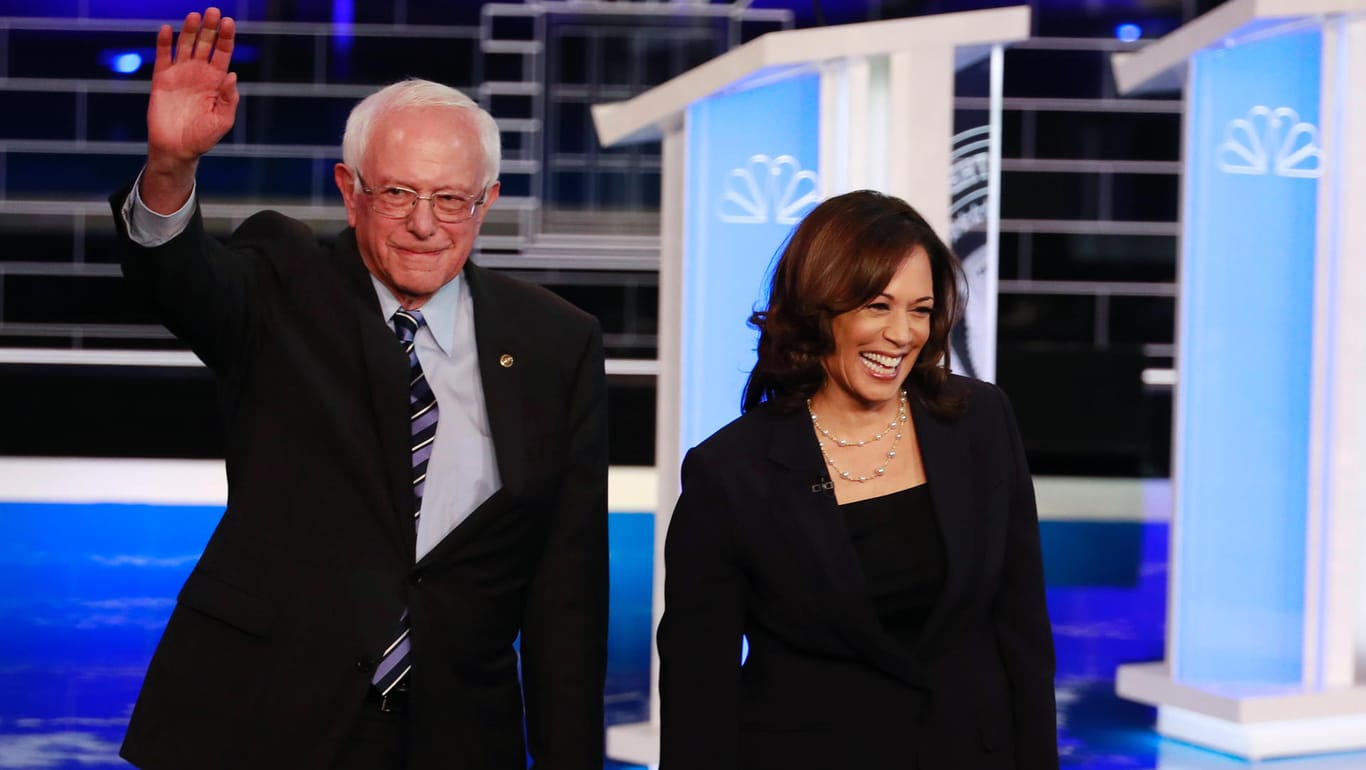 Zweite TV-Debatte der US-Demokraten: Die Senatoren Bernie Sanders und Kamala Harris.