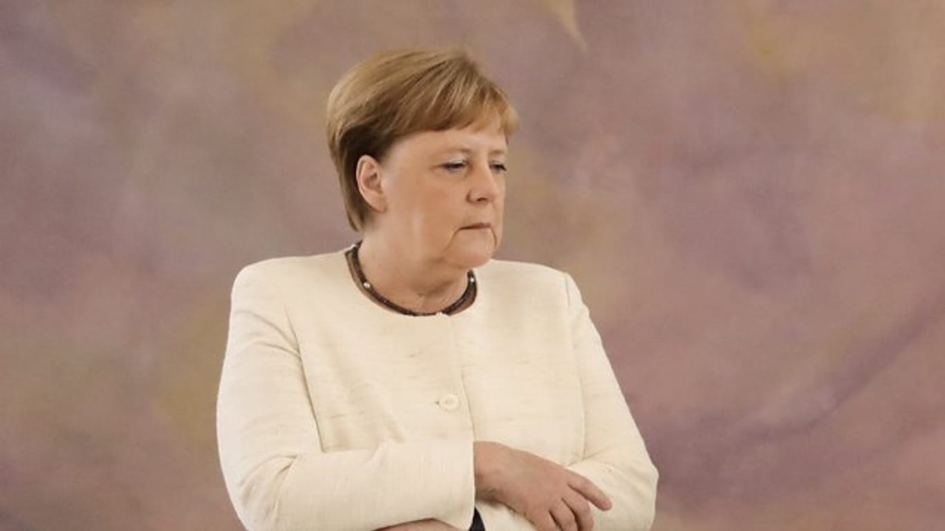 Bundeskanzlerin Angela Merkel am Donnerstag bei einer Veranstaltung im Amtssitz des Bundespräsidenten, Schloss Bellevue.