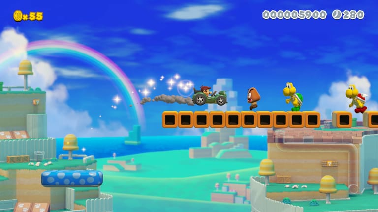 Mit Mario im Auto gegen Goombas und Koopas: Wer schon immer solch ein Level wollte, kann es mit «Super Mario Maker 2» erschaffen.