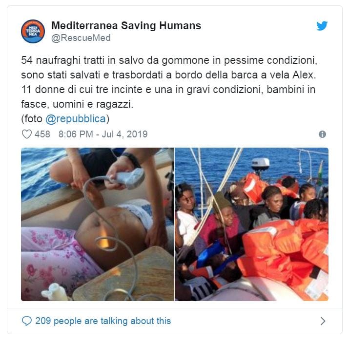 Tweet der Hilfsorganisation Mediterranea