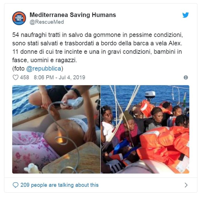 Tweet der Hilfsorganisation Mediterranea