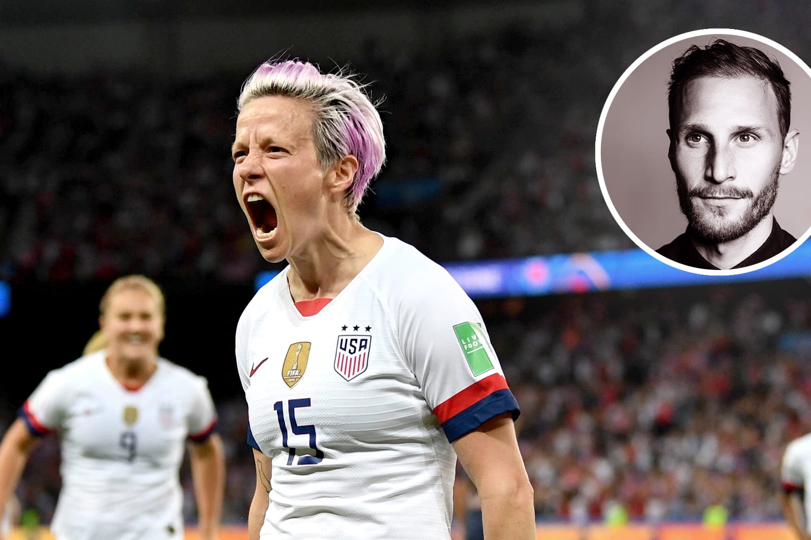 Stärkt Megan Rapinoe (m.) den Rücken: Benedikt Höwedes.