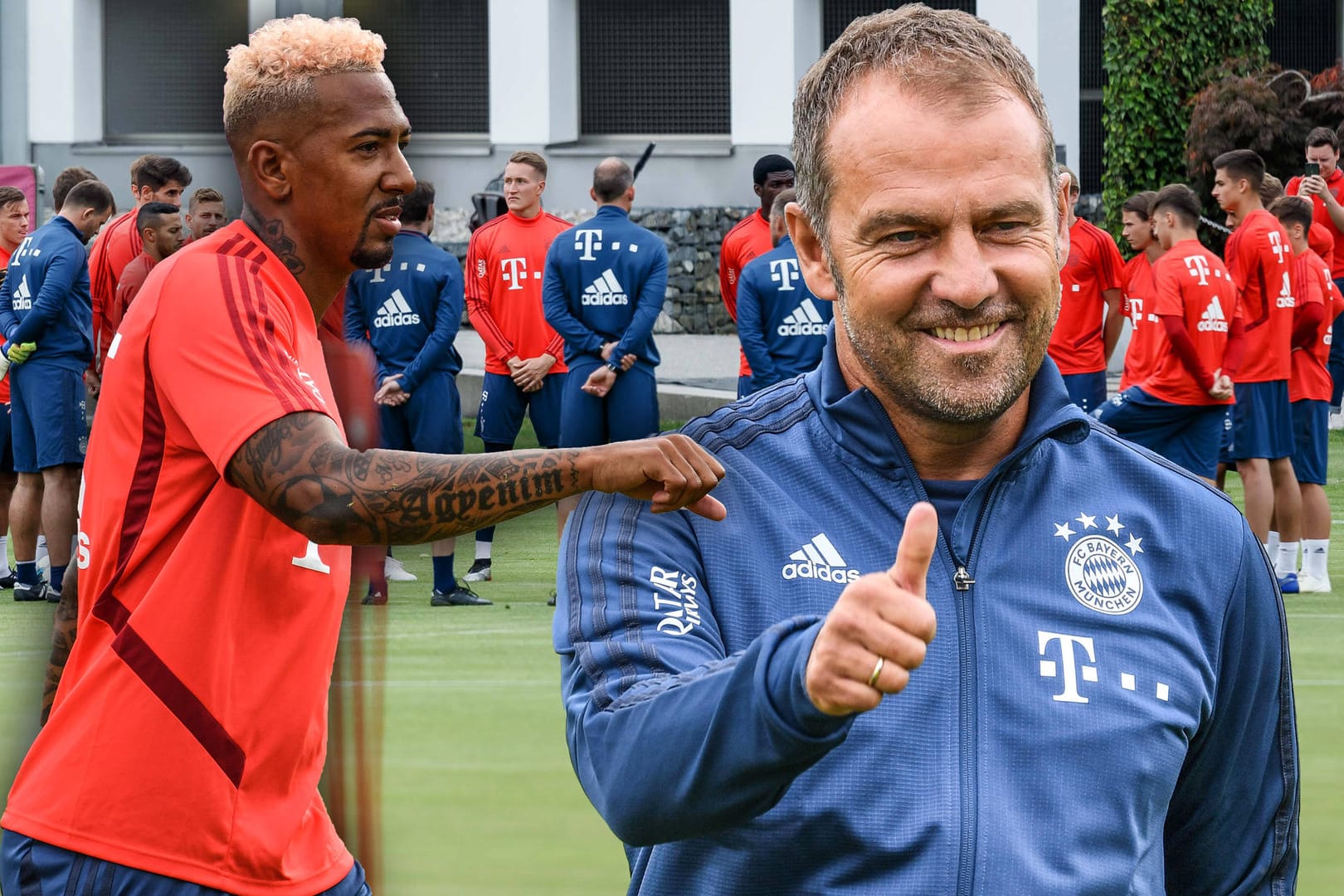 Standen gestern auf dem Trainingsplatz: Jerome Boateng und Hansi Flick (r.).