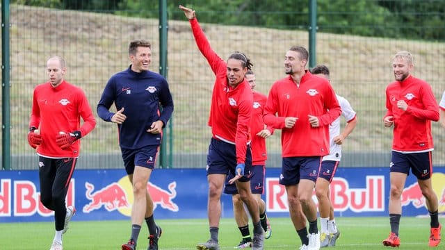 Beim Auftrakttraining von RB Leipzig waar Yussuf Poulsen noch dabei.
