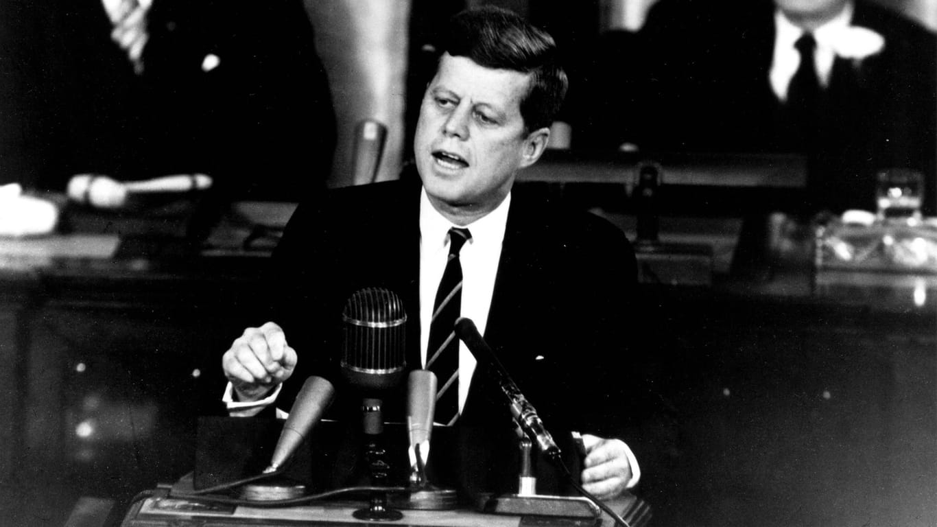 US-Präsident John F. Kennedy bei seiner "Moonshot"-Rede vor dem US-Kongress am 25. Mai 1961.