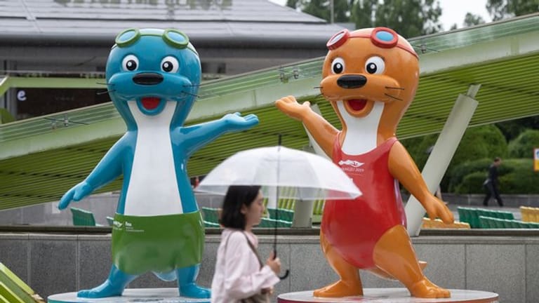 Zwei Otter sind die Maskottchen der Schwimm-WM im südkoreanischen Gwangju.
