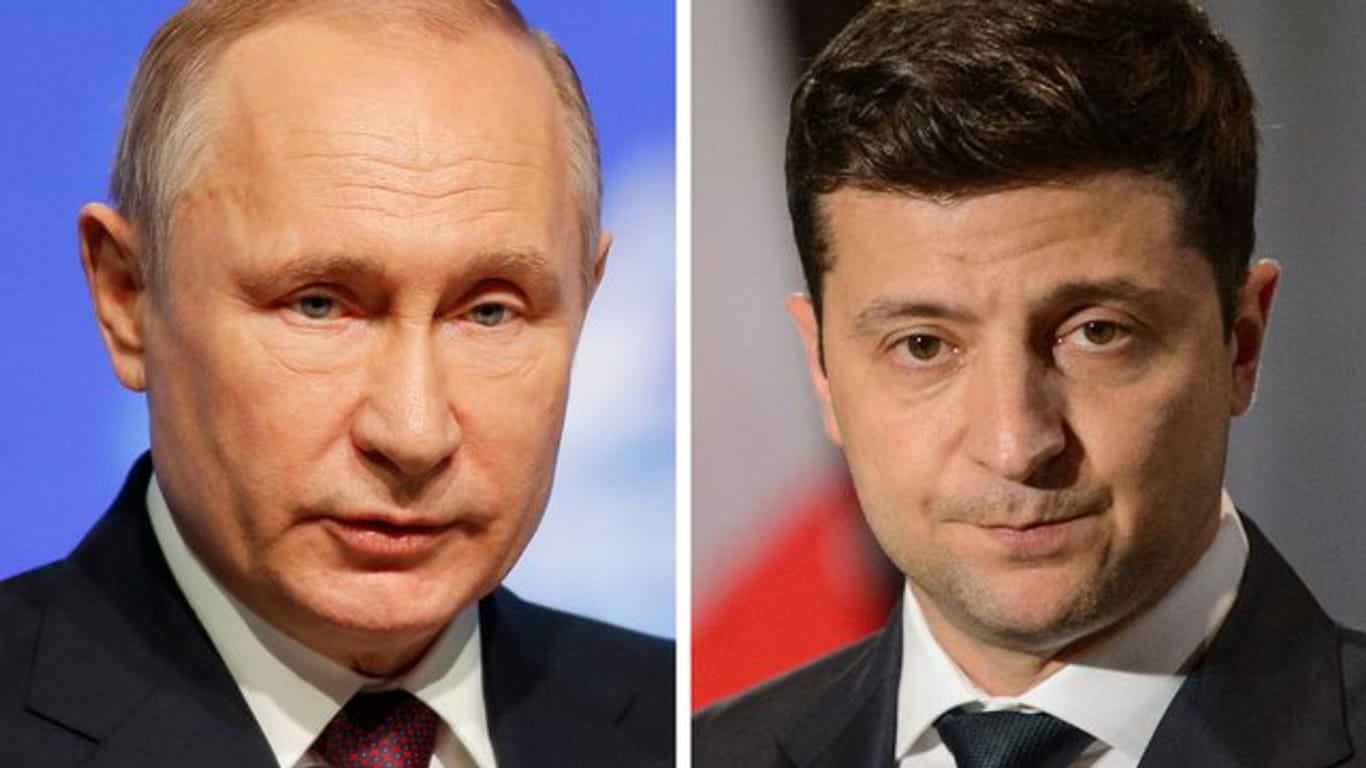 Russlands Staatspräsident Wladimir Putin (l) und Wolodymyr Selenskyj, Staatspräsident der Ukraine.