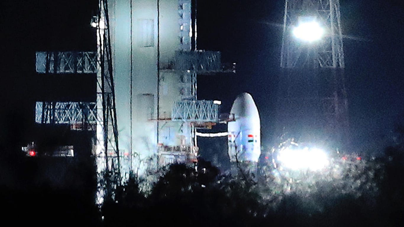 Chandrayaan-2-Rakete am indischen Weltraumbahnhof Sriharikota: 56 Minuten vor dem geplanten Abheben wurde der Start abgebrochen.