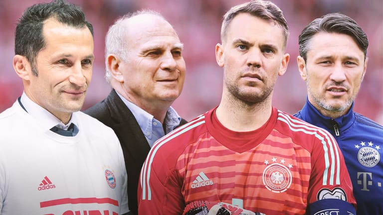Von links: Hasan Salihamidzic, Uli Hoeneß, Manuel Neuer und Niko Kovac spüren zunehmenden Transferdruck beim FC Bayern.