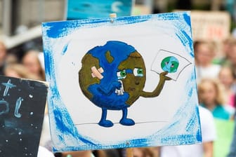 Das Plakat eines Demonstranten zeigt eine weinende Erde: Seit Ende letzten Jahres streiken Schüler in Deutschland freitags für den Klimaschutz. (Archivbild)