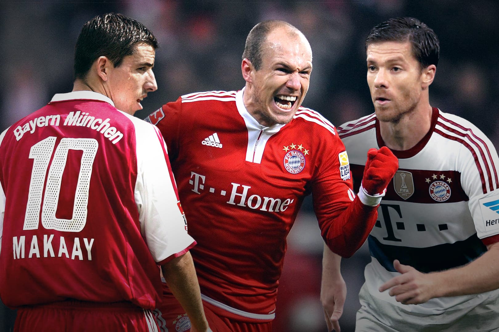 Roy Makaay (Links), Arjen Robben (Mitte) und Xabi Alonso sind drei prominente Verstärkungen, die der FC Bayern kurz vor Schließung des Transferfensters unter Vertrag nahm.