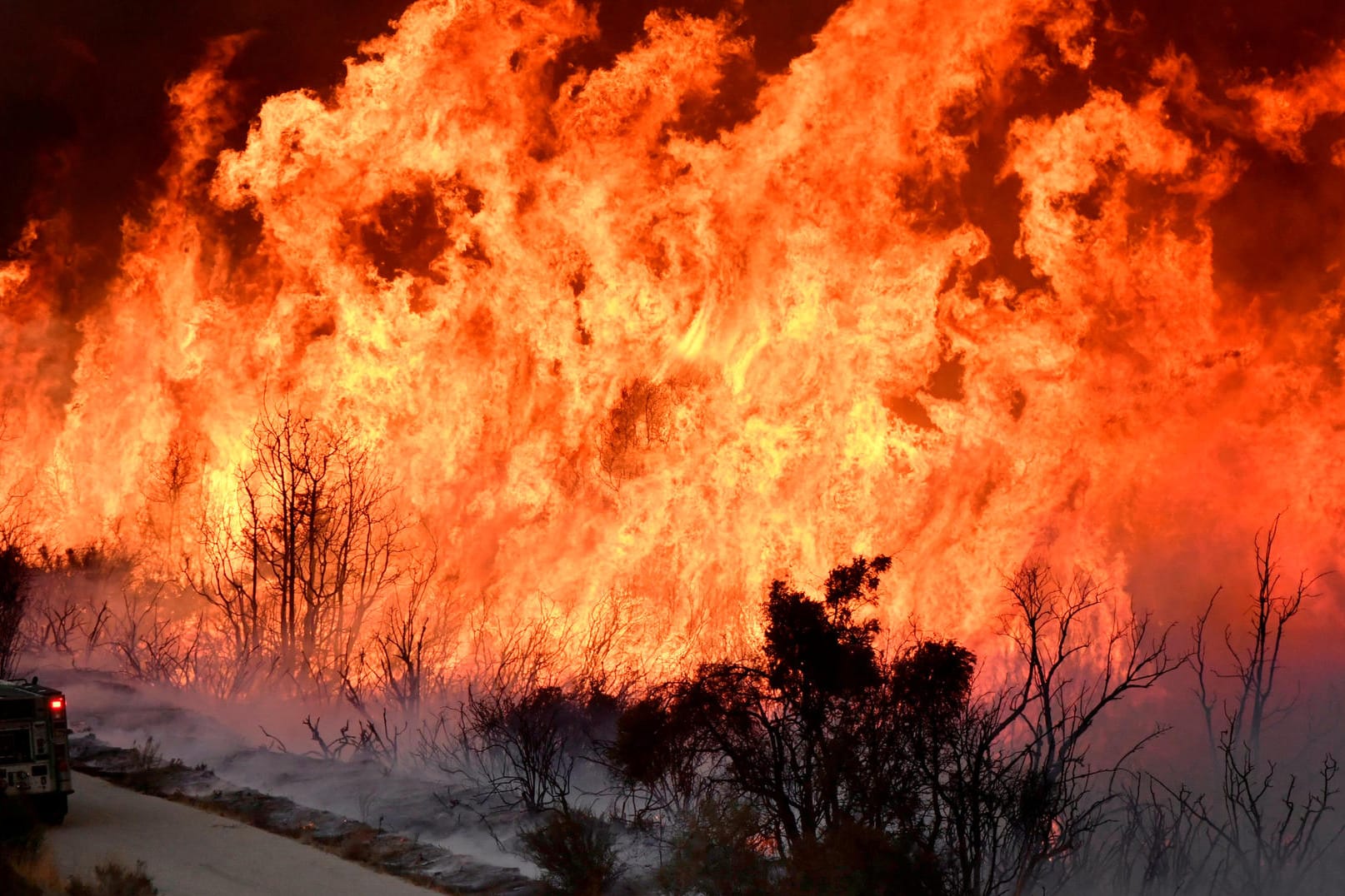 Feuerwehrleute bekämpfen einen Brand nahe Los Angeles in Kalifornien: Schon heute brennt es heftig auch in Deutschland. Waldbrände sind eine Folge der Klimakrise – und verschärfen sie gleichzeitig.