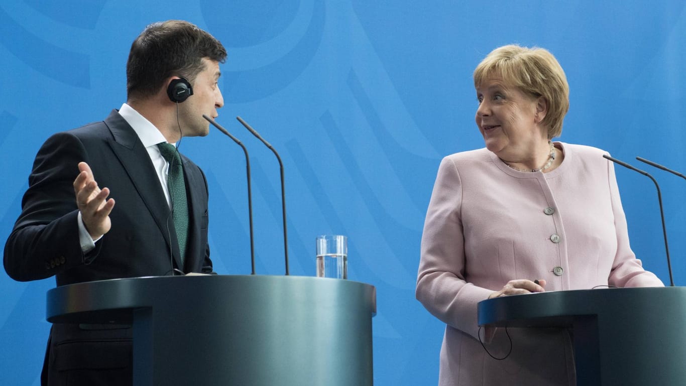 Präsident Wolodymyr Selensky und Bundeskanzlerin Angela Merkel.