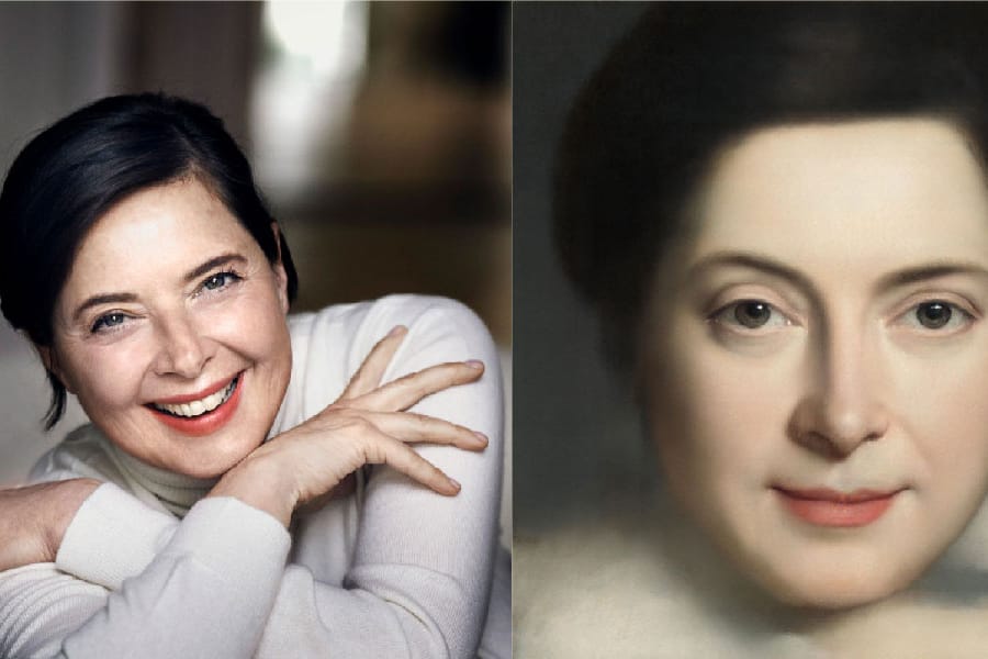 Ein Foto der Schauspielerin Isabella Rossellini, das durch AI Portraits Ars neu gemalt wurde: Die Website verspricht, aus Nutzerfotos Kunstwerke zu machen.