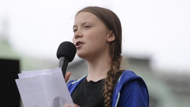 Klimaaktivistin Greta Thunberg während einer Kundgebung in Stockholm.