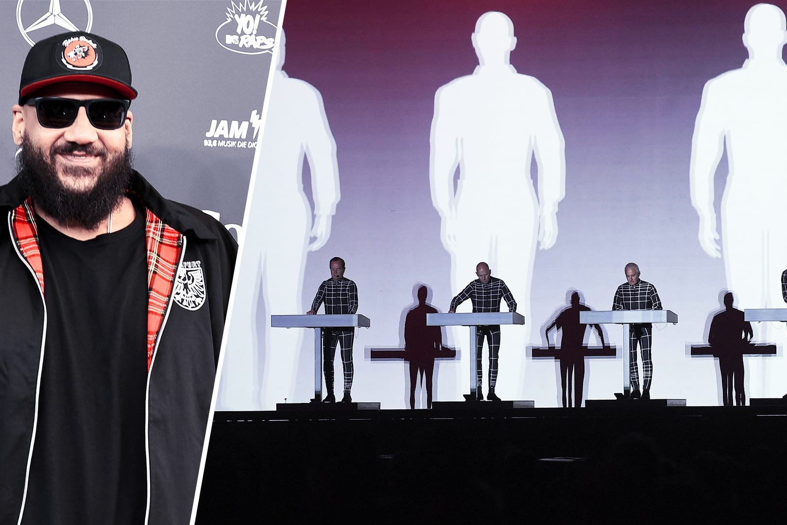 Die Bildcollage zeigt den Musikproduzenten Moses Pelham und einen Auftritt der Band Kraftwerk: Seit mehr als 20 Jahren streiten sich die beiden Parteien um eine zwei Sekunden lange Rhythmussequenz.