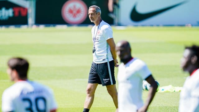 Frankfurts Trainer Adi Hütter muss mit seinem Team gegen Tallin antreten. Frankfurts Trainer Adi Hütter muss mit seinem Team gegen Tallin antreten.