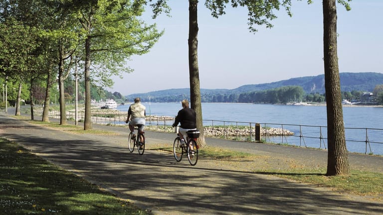 Rheinuferpromenade: Eine Fahrt entlang des Rheins ist besonders beliebt bei Radfahrern.