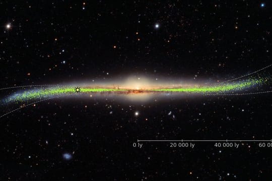 Die Detailkarte der Milchstraße zeigt die verbogene Scheibe unserer Galaxie.