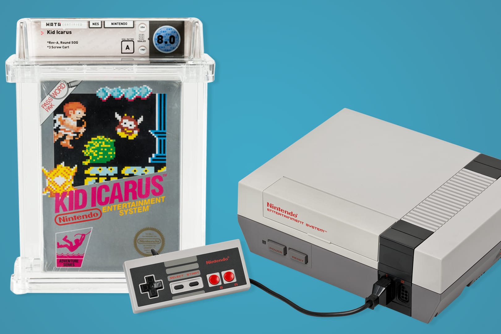 "Kid Icarus" neben einer NES: Eine originalverpackte Version des Spiels erzielte auf einer Auktion 9.000 Dollar.