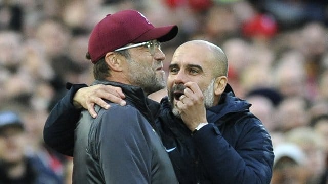 Treffen im englischen Supercup aufeinander: Jürgen Klopp (l) und Pep Guardiola. Treffen im englischen Supercup aufeinander: Jürgen Klopp (l) und Pep Guardiola.